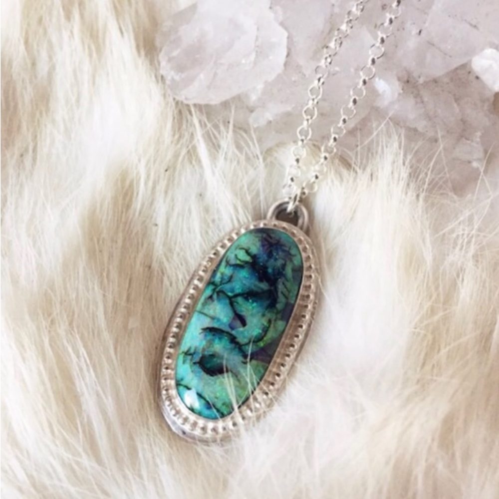Handmade Monarch Opal pendant on sterling chain